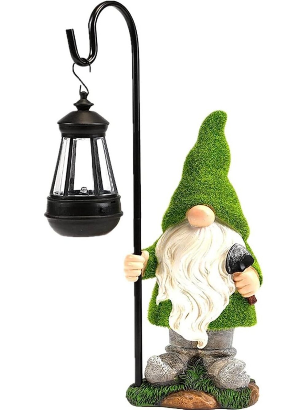 15.8” Flocked Solar Garden Gnomes - Unique Outdoor Statues & LED Yard Art Decor